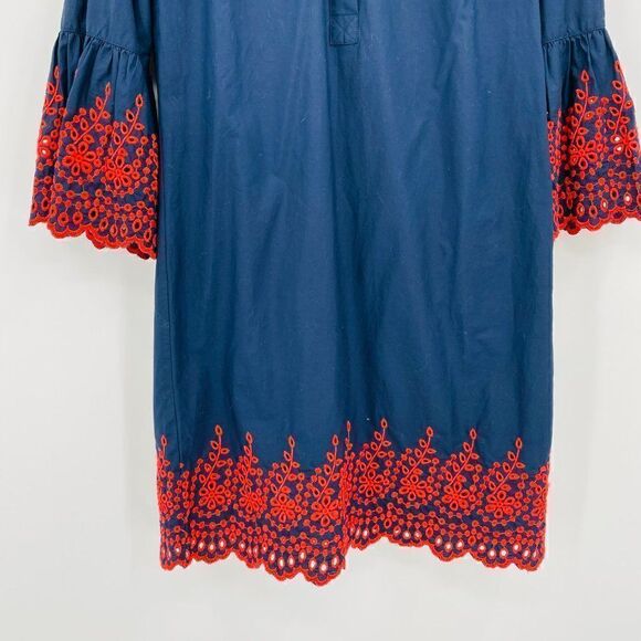J. Crew Size XS Navy Blue & Red Eyelet Bell Sleeve Shift Dress - Picture 4 of 10